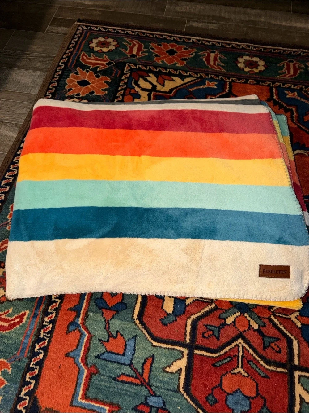 Pendleton Mount Foraker Ultra-Soft Plush Throw Blanket Reversible Rainbow Stripe